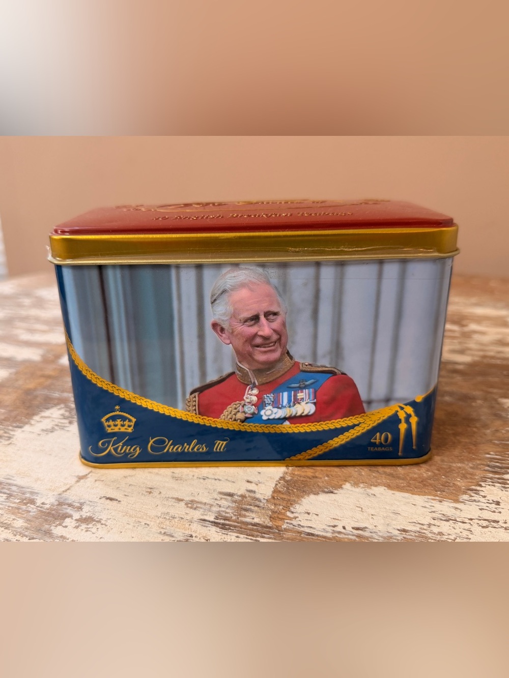Decorative Metal Tea Tin - Red, Blue & Gold